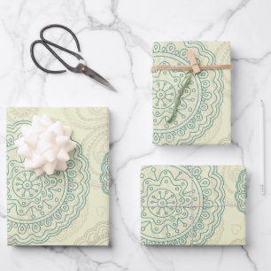 Vintage Mint Green Mandala Paisley Pattern Wrapping Paper Sheets