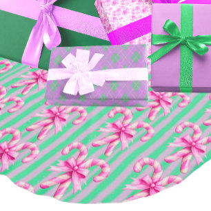 Vintage Mint Green Pink Candy Cane Christmas Brushed Polyester Tree Skirt