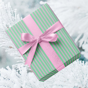 Vintage Mint Green Pink Stripe Christmas Wrapping Paper
