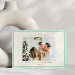 Vintage Mint Green Plaid Custom Photo Christmas Holiday Card<br><div class="desc">Vintage Mint Green Gingham Plaid Custom Photo Christmas Holiday Card</div>