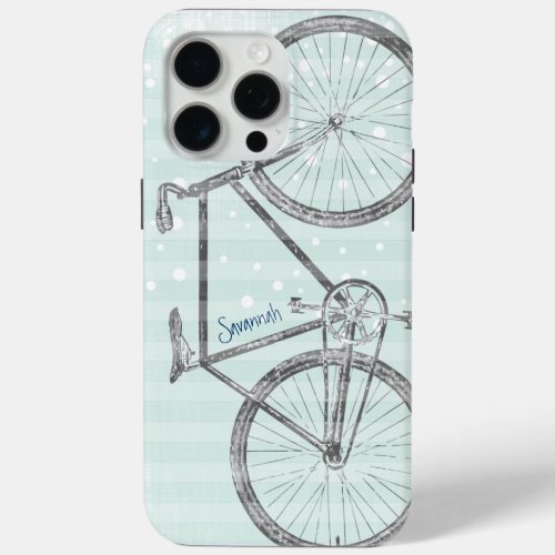 Vintage Mint Green Retro Bicycle Stripe Pattern  iPhone 15 Pro Max Case