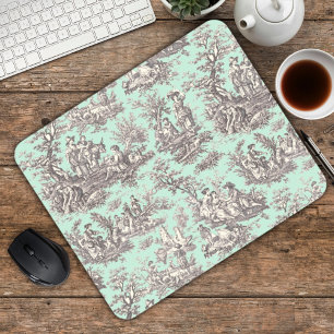 Vintage Mint Grey French Country Toile de Jouy Mouse Pad