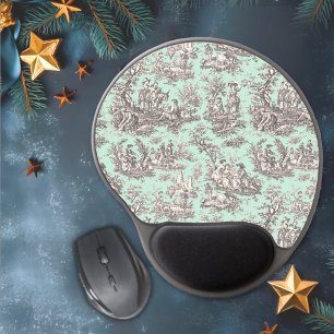 Vintage Mint Grey French Scenic Toile de Jouy Gel Mouse Pad