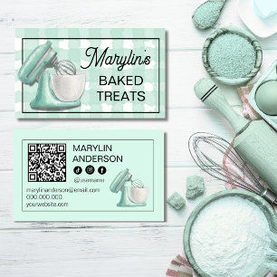 Vintage Mint Mixer   Gingham Check Bakery  Business Card