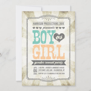 Vintage Mint & Peach Gender Reveal Party Invitation