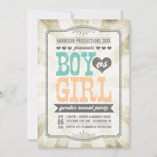 Vintage Typography Gender Reveal Party Invitation