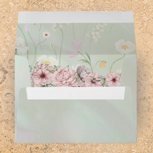 Vintage Mint Peony Wedding Envelope
