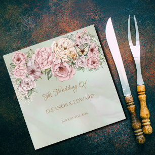 Vintage Mint Peony Wedding Napkin