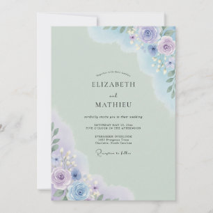 Vintage Mint Periwinkle Peony Wedding Invitation