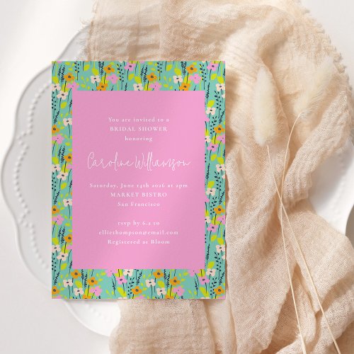 Vintage Mint Pink Flowers Cute Bridal Shower  Invitation