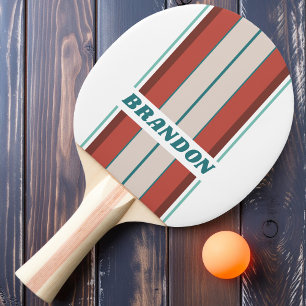 Vintage Mint Rainbow Board Stripes with Name Ping Pong Paddle
