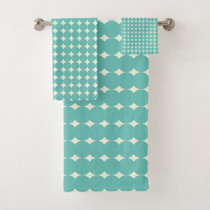 Vintage Mint Teal Green Geometric Dots Pattern Bath Towel Set