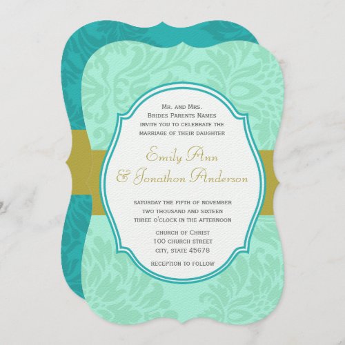 Vintage Mint Victorian Floral Damask Wedding  Invitation