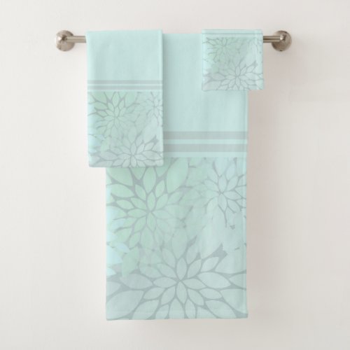 Vintage Mint Watercolor Floral Bath Towel Set