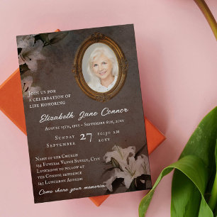 Vintage Mirror Frame Lilies Photo Life Celebration Invitation
