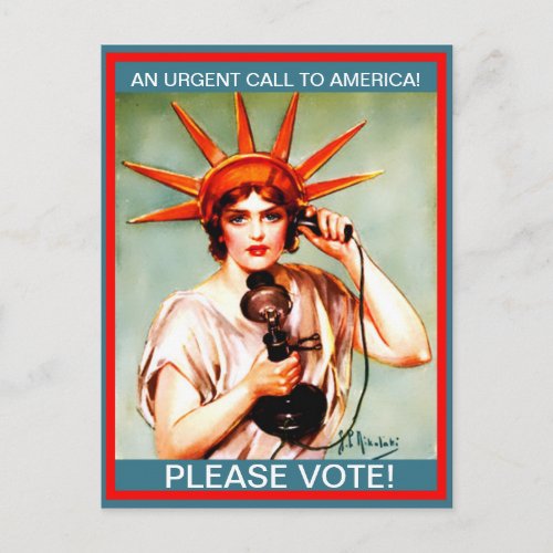 Vintage Miss Liberty on Telephone Please Vote Postcard
