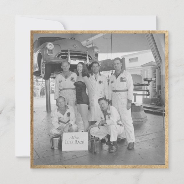 Vintage "Miss Lube Rack" Flat Note Card (Front)