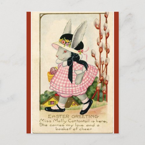 Vintage Miss Molly Cottontail Easter Wishes Postcard