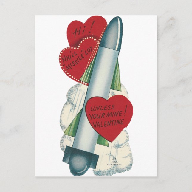 Vintage "Missile" Valentine Holiday Postcard (Front)