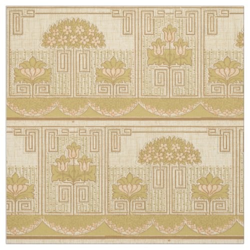 Vintage Mission Style Floral  Key Pattern Frieze Fabric