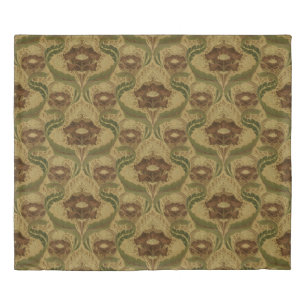 Vintage Mission Style Red Flower Blossoms Pattern Duvet Cover