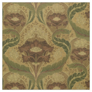 Vintage Mission Style Red Flower Blossoms Pattern Fabric