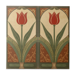 Vintage Mission Style Red Tulip Frieze Ceramic Tile