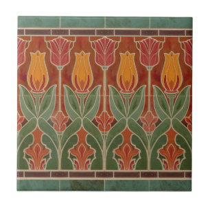 Vintage Mission Style Red Tulip Frieze Ceramic Tile