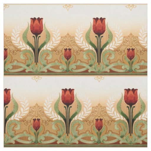 Vintage Mission Style Red Tulip Pattern Fabric