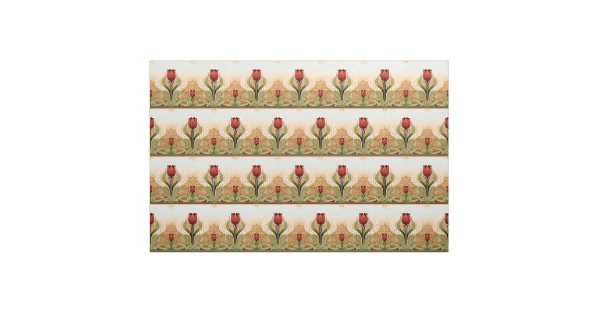 Vintage Mission Style Red Tulip Pattern Fabric Zazzle
