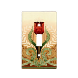 Vintage Mission Style Red Tulip Pattern Light Switch Cover