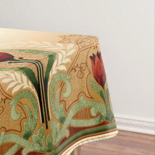 Vintage Mission Style Red Tulip Pattern Tablecloth