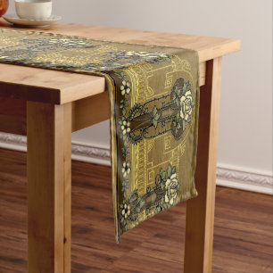 Vintage Mission Style White Rose Bush Frieze Short Table Runner