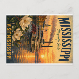 Vintage Mississippi River Travel Poster with Magno Holiday Postcard