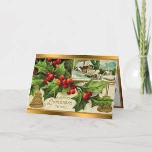 Vintage Mistletoe And Snow Christmas Holiday Card