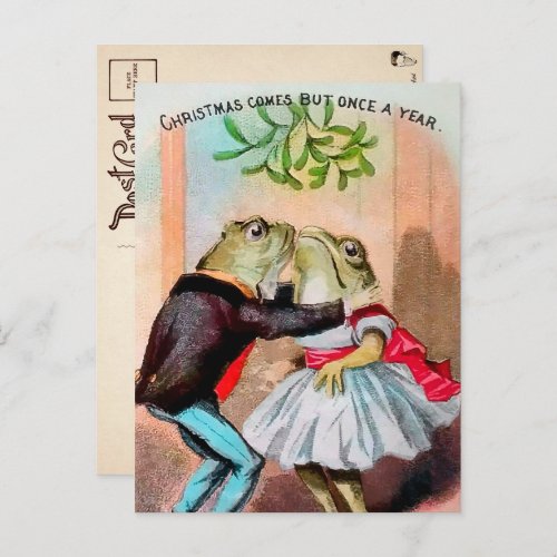 Vintage Mistletoe Frogs Christmas Postcard 