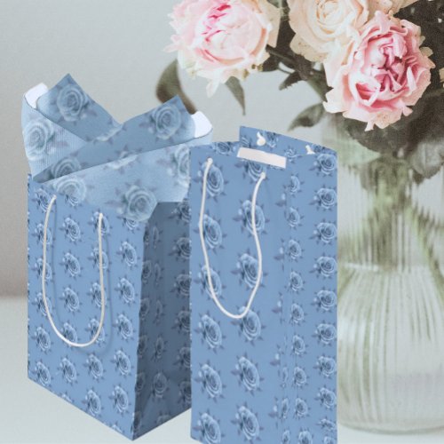 Vintage Misty Blue Roses All Occasion Medium Gift Bag