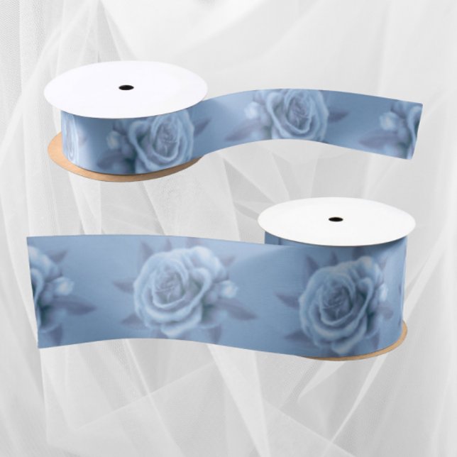 Vintage Misty Blue Roses Ribbon (Misty blue rose ribbons)