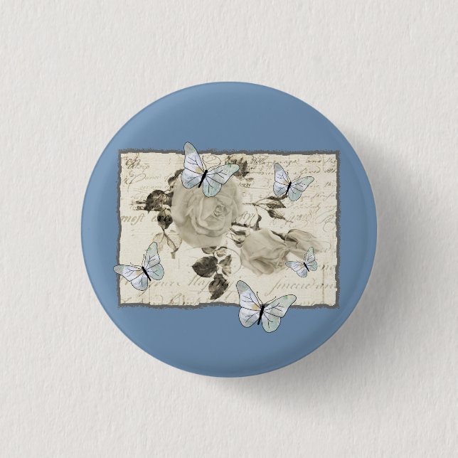 Vintage mit Schmetterlingen  Button (Front)