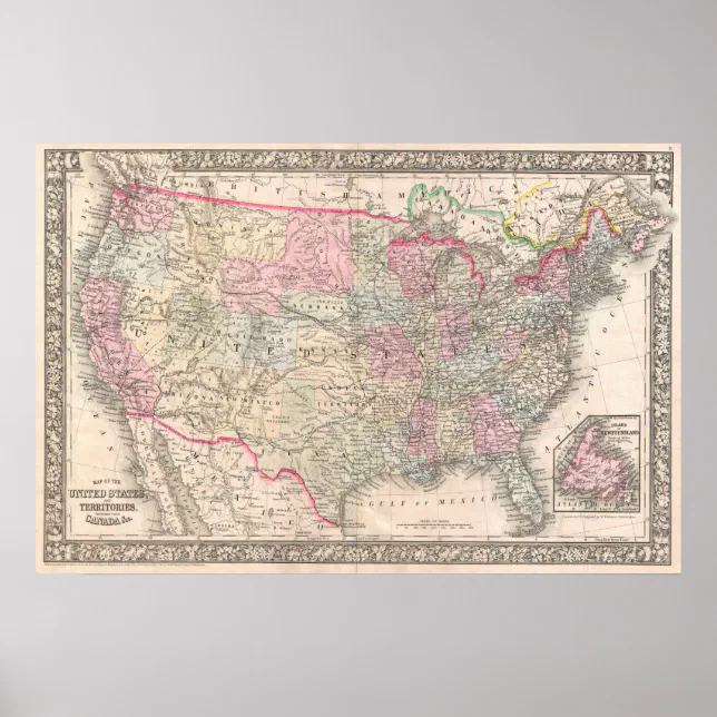 Vintage Mitchell Map of the United States (1866) Poster | Zazzle