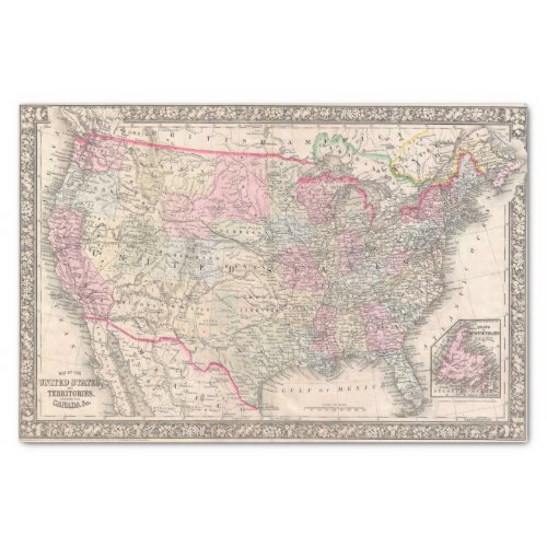 Vintage Mitchell Map of the United States 1866 Tissue Paper