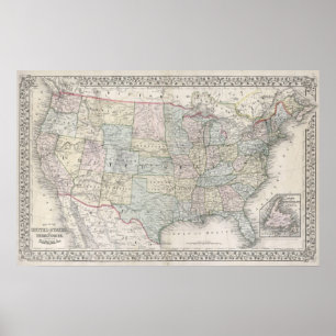 Vintage Mitchell Map of the United States (1867) Poster