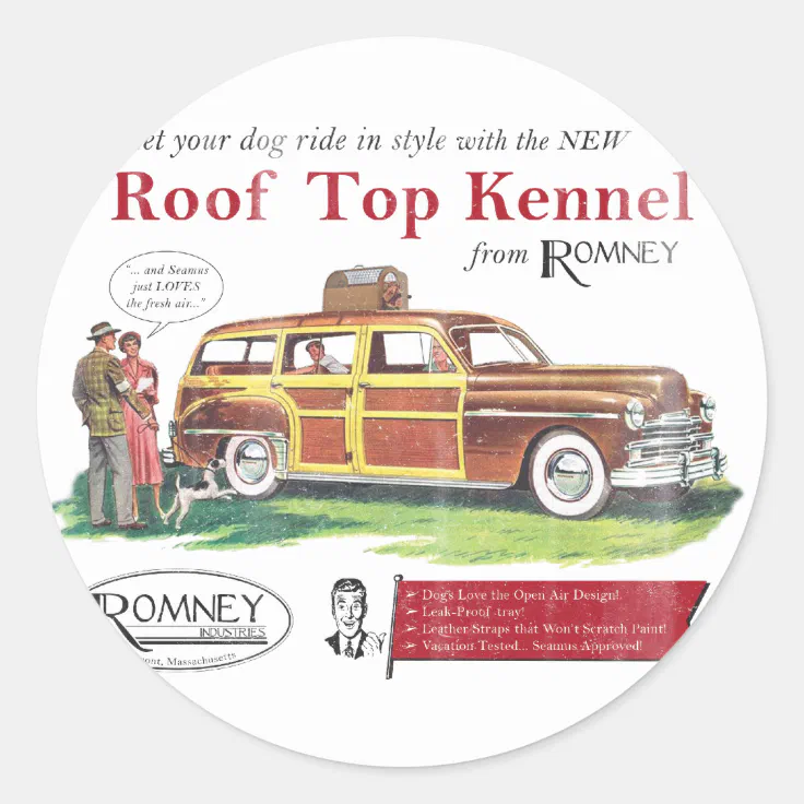Vintage Mitt Romney Dog Retro Ad Classic Round Sticker | Zazzle
