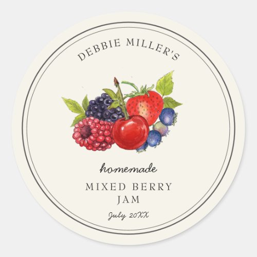 Vintage Mixed Berry on off_white Jam  Classic Round Sticker