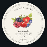 Vintage Mixed Berry on off-white Jam  Classic Round Sticker<br><div class="desc">Elegant Personalized hand painted watercolor vintage style Mixed berry,  jam jar label. Use for your homemade jam's or anything you choose. Makes great gift. Fill your information on label and enjoy.</div>