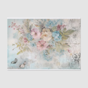 Vintage Mixed Media Blue, Pink, White Flowers Tissue Paper