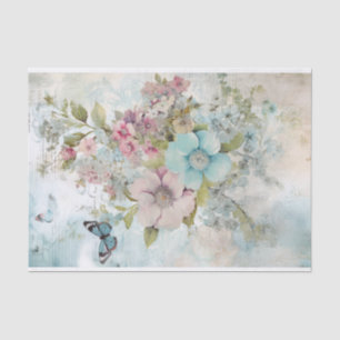 Vintage Mixed Media Blue, Pink, White Flowers Tissue Paper