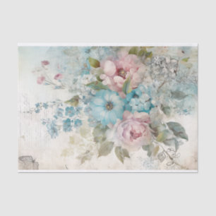 Vintage Mixed Media Blue, Pink, White Flowers Tissue Paper