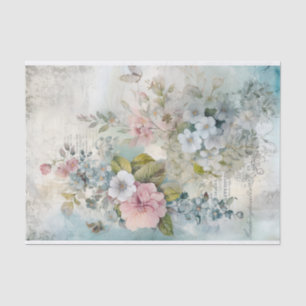 Vintage Mixed Media Blue, Pink, White Flowers Tissue Paper