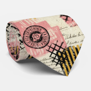 Vintage Mixed-Media Collage - Distressed Paper Neck Tie
